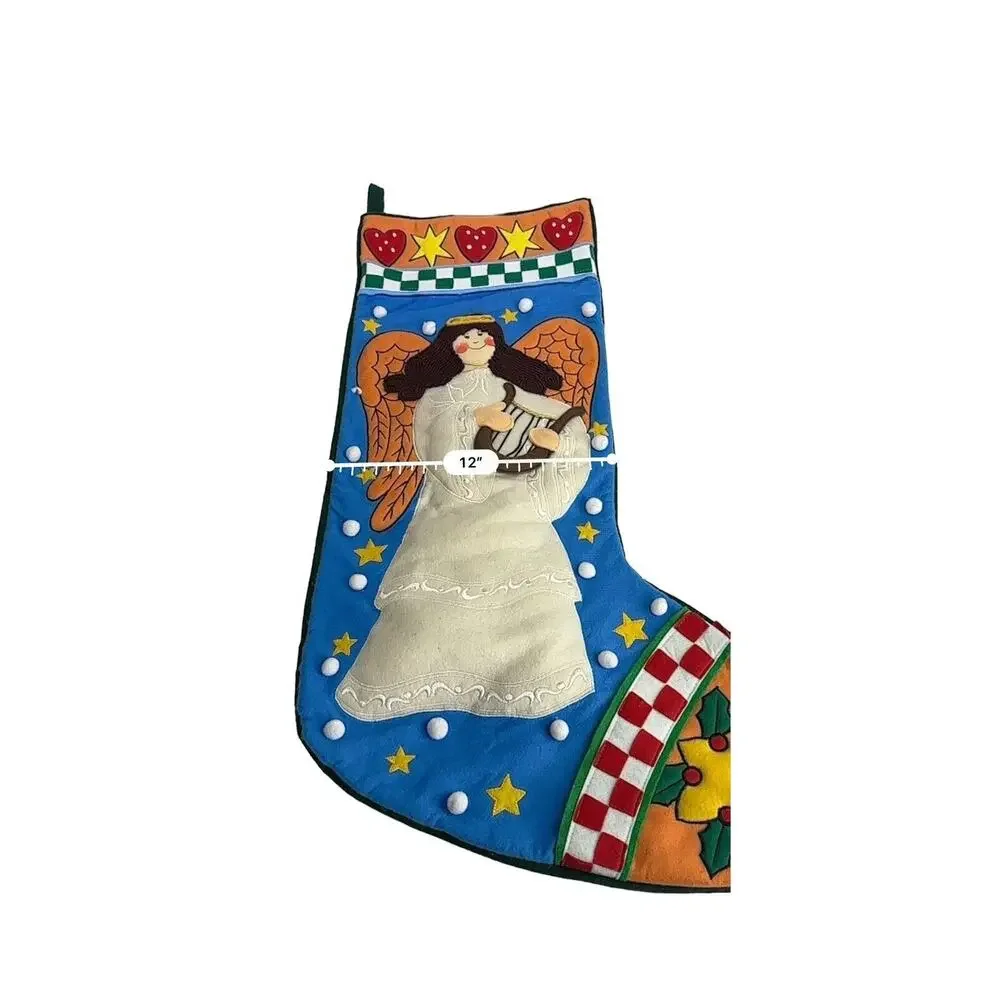 Jumbo Felt Christmas Stocking Applique Angel Harp Hearts